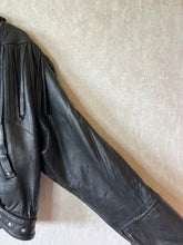 Load image into Gallery viewer, Vintage Cropped Studded Black Leather Fringe Jacket