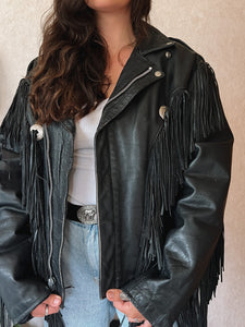Vintage Concho Leather Fringe Jacket