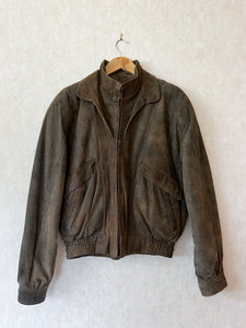 Vintage 90's Taupe Suede Bomber Flight Jacket
