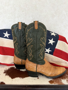 Montana Two Tone Eel Skin Exotic Vintage Cowboy Boots