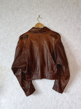 Load image into Gallery viewer, Vintage Cognac Cropped Leather Jacket