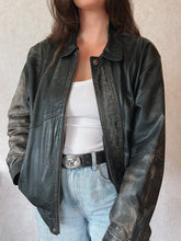 Load image into Gallery viewer, Vintage 90&#39;s Black Burnished Leather A-2 Jacket