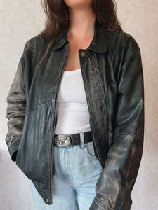 Vintage 90's Black Burnished Leather A-2 Jacket
