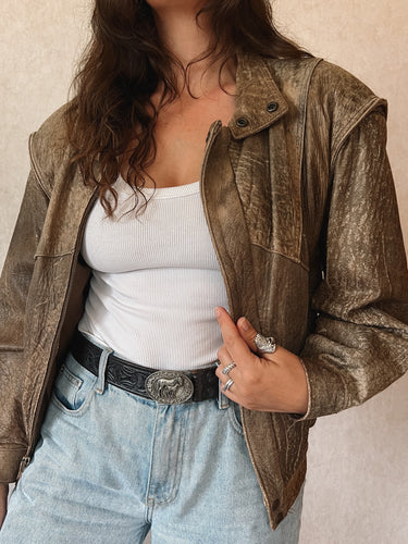 Vintage 80's Brown Burnished Leather Flight Jacket