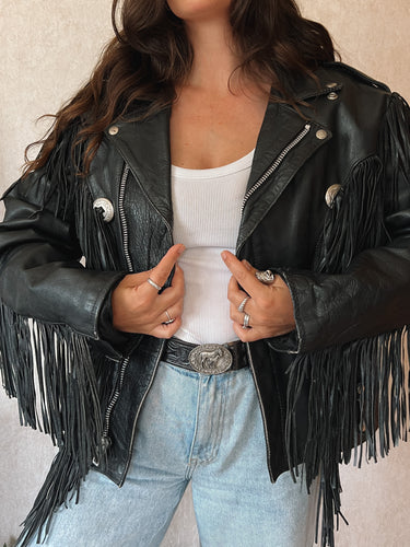 Vintage Concho Leather Fringe Jacket