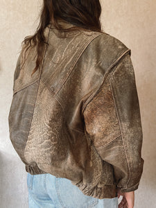 Vintage 80's Brown Burnished Leather Flight Jacket