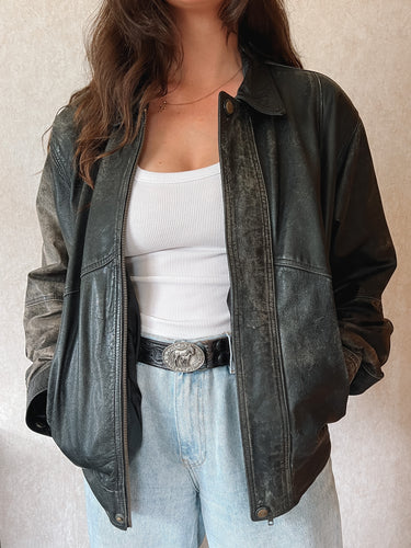 Vintage 90's Black Burnished Leather A-2 Jacket