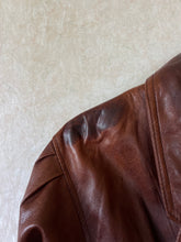 Load image into Gallery viewer, Vintage Cognac Cropped Leather Jacket