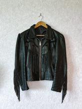 Load image into Gallery viewer, Vintage 80's Black Fringe Motorcycle Jacket
