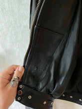 Load image into Gallery viewer, Vintage Cropped Studded Black Leather Fringe Jacket