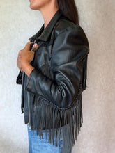 Load image into Gallery viewer, Vintage 80's Black Fringe Motorcycle Jacket