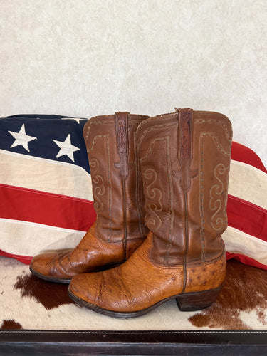 Lucchese Two Tone Ostrich Exotic Vintage Cowboy Boots