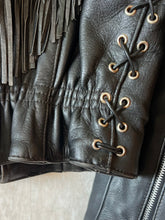 Load image into Gallery viewer, Vintage 80's Black Fringe Motorcycle Jacket