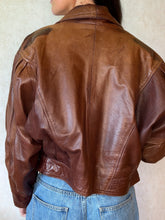 Load image into Gallery viewer, Vintage Cognac Cropped Leather Jacket