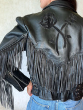 Load image into Gallery viewer, Vintage 80's Black Fringe Motorcycle Jacket