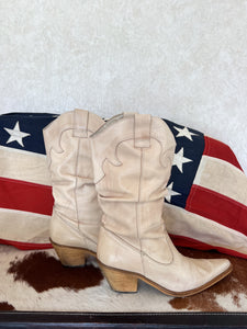 Cream Slouch Vintage Cowboy Boots