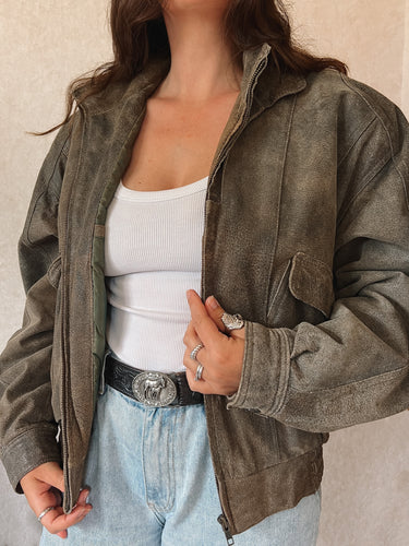 Vintage 90's Taupe Suede Bomber Flight Jacket
