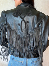 Load image into Gallery viewer, Vintage 80's Black Fringe Motorcycle Jacket