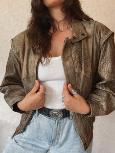 Vintage 80's Brown Burnished Leather Flight Jacket