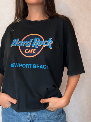 Newport Beach Distressed Black Hard Rock Cafe Tee