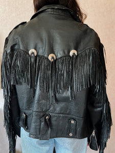 Vintage Concho Leather Fringe Jacket