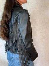 Load image into Gallery viewer, Vintage 80's Black Fringe Motorcycle Jacket