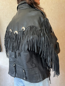 Vintage Concho Leather Fringe Jacket