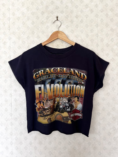 Elvis Graceland Navy Harley Davidson Crop Tank