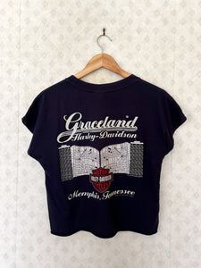 Elvis Graceland Navy Harley Davidson Crop Tank