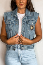 Load image into Gallery viewer, Boxy Semi-Cropped Patched Denim Vest