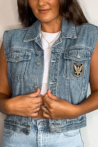 Boxy Semi-Cropped Patched Denim Vest