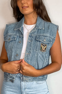 Boxy Semi-Cropped Patched Denim Vest