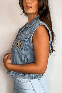 Boxy Semi-Cropped Patched Denim Vest