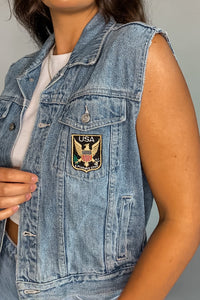 Boxy Semi-Cropped Patched Denim Vest