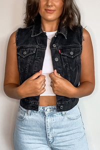 Levi's Raw Edge Crop Patched Denim Vest