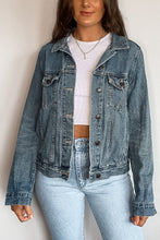 Load image into Gallery viewer, Distressed Oversized Patched Denim Trucker Jacket