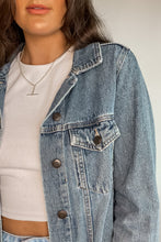 Load image into Gallery viewer, Distressed Oversized Patched Denim Trucker Jacket