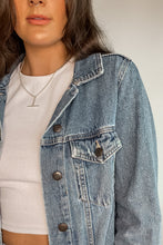 Load image into Gallery viewer, Distressed Oversized Patched Denim Trucker Jacket