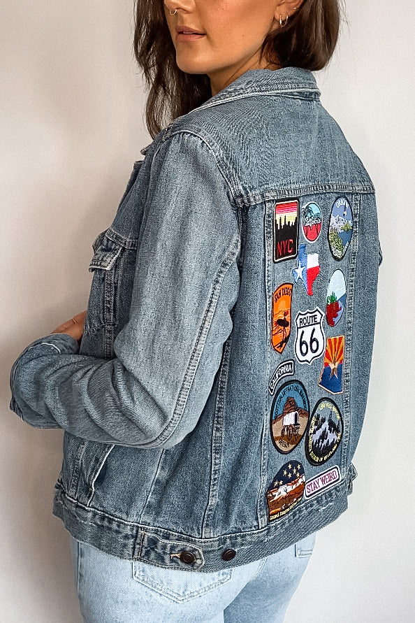 Distressed Oversized Patched Denim Trucker Jacket