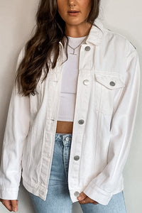 Oversized White Denim Patched Jacket (Eagle)