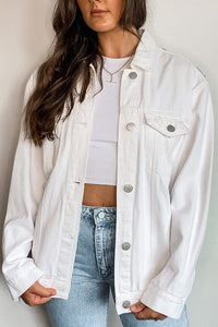 Oversized White Denim Patched Jacket (Eagle)