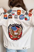 Load image into Gallery viewer, Oversized White Denim Patched Jacket (Eagle)