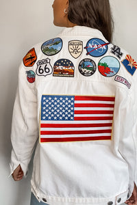 Oversized White Patched Denim Jacket (USA)